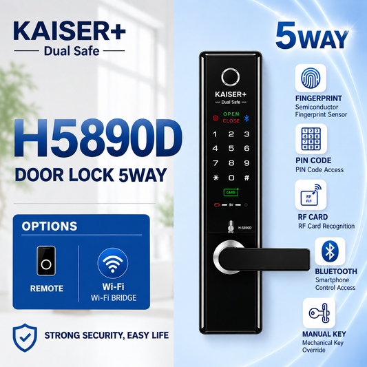 [KAISER+] H5890D Smart Digital Door Lock - Biometric Fingerprint Keyless Entry, 5-Way Dual Safe (BLE)