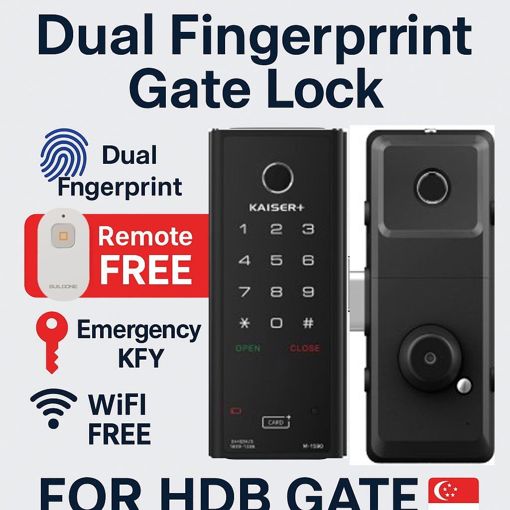 [Dual Safe] KAISER+ M1593GNK Dual Safe Two-Way Metal Gate Digital Door Lock | HDB Grill Gate | Fingerprint | Remote | WiFi | Elderly Care | Child Safety | Security Facility