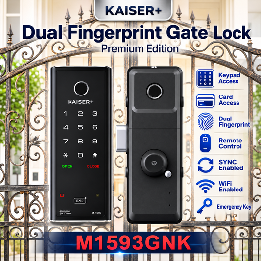 [HDB Gate Lock]KAISER+ M1593GNK Premium HDB Gate Smart Lock   Fingerprint, PIN & RFID Access   Optional IoT Remote Control | Family Safety Design   Made in Korea [