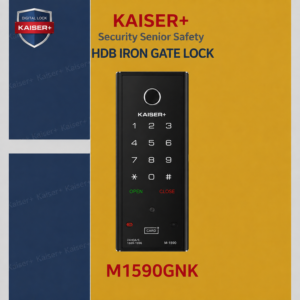 [Dual Safe] [KAISER+] M1590GNK Two-Way Metal Gate Digital Door Lock | HDB Grill Gate | Fingerprint | Remote |Optional Remote WiFi Box | Elderly Care | Child Safety | Security Facility