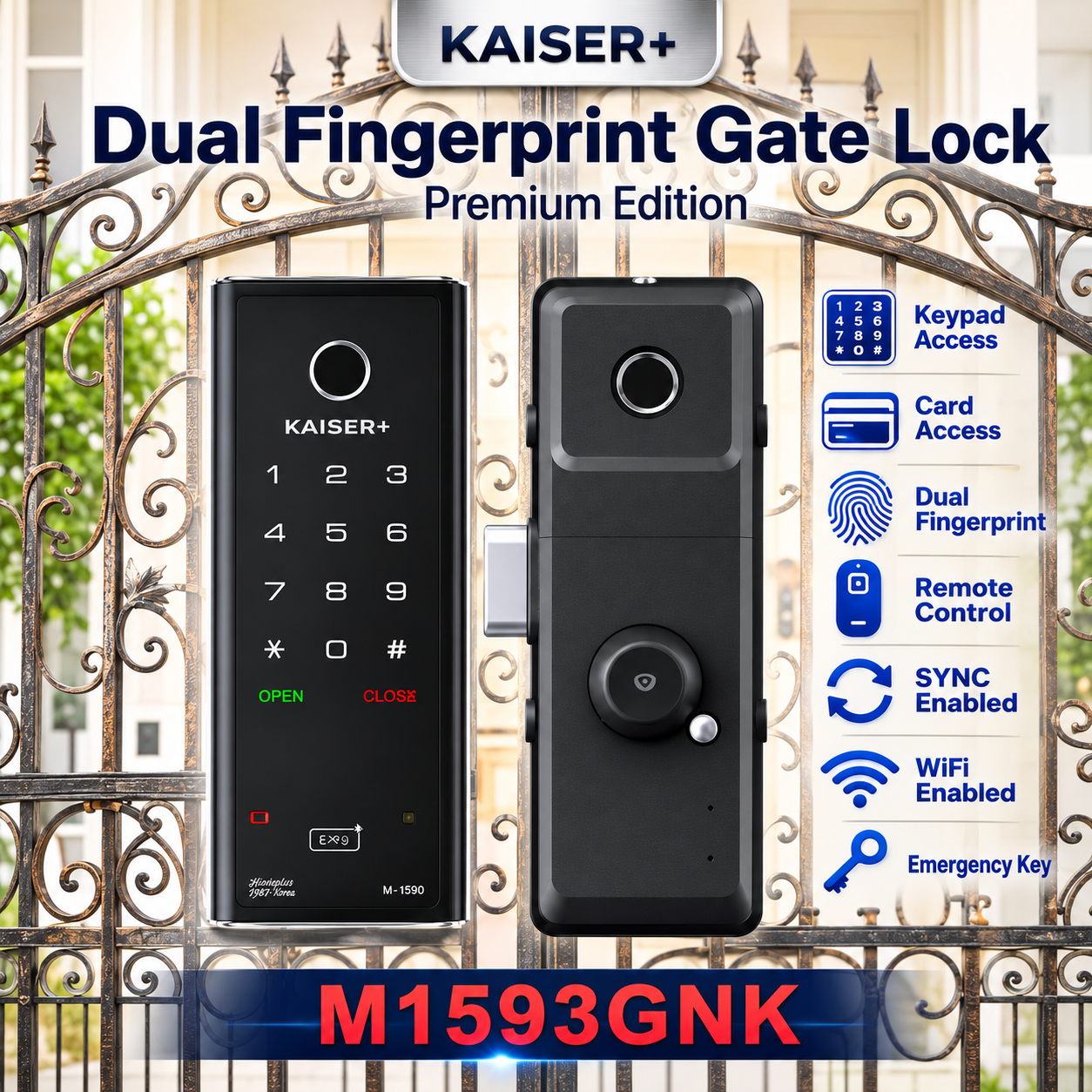 [Dual Safe] [KAISER+] Dual Safe Two-Way Metal Gate Digital Door Lock | HDB Grill Gate | Fingerprint | Remote |Optional Remote WiFi Box | Elderly Care | Child Safety | Security Facility