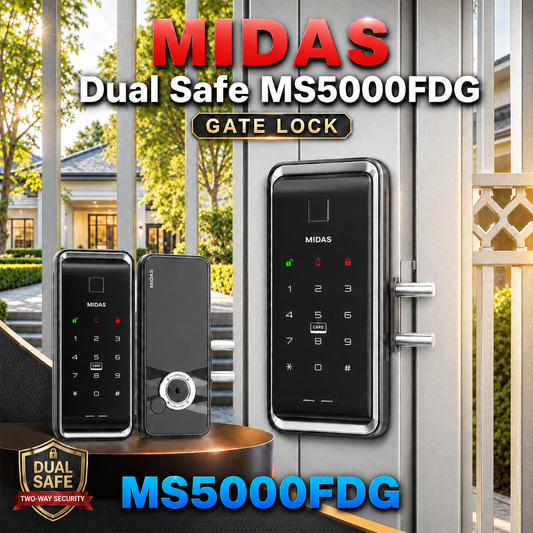 [Dual Safe] MIDAS MS5000FDG Dual Safe Two-Way Metal Gate Digital Door Lock | HDB Grill Gate | Fingerprint | Remote | WiFi | Elderly Care | Child Safety | Security Facility