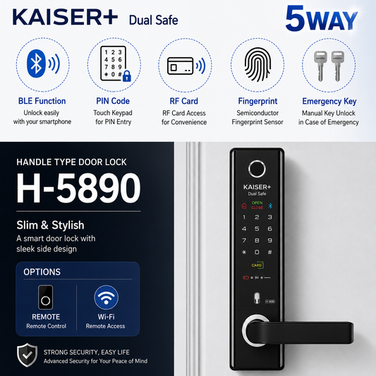 [Handle Lock][KAISER+]H5890 Smart Digital Door Lock | 4-Way / 5-Way Dual Safe | BLE | Optional Remote Wi-Fi | Made in Korea (Compatible with Samsung Systems)