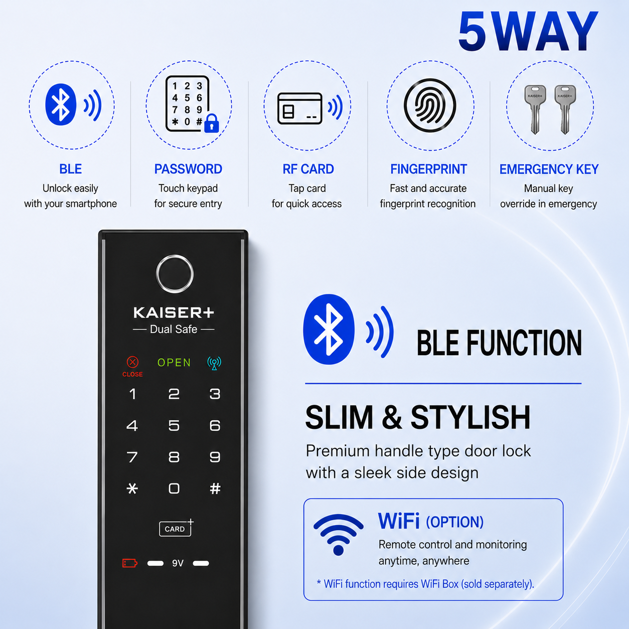[Handle Lock][KAISER+]H5890 Smart Digital Door Lock | 4-Way / 5-Way Dual Safe | BLE | Optional Remote Wi-Fi | Made in Korea (Compatible with Samsung Systems)