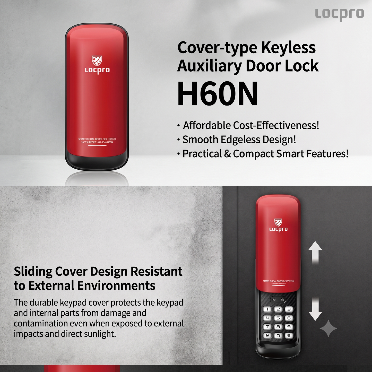 [Horizontal Rim Lock] H60S  Digital Smart Rim Lock with PIN, Rf Card- Main Door Swing Door| Made in Korea