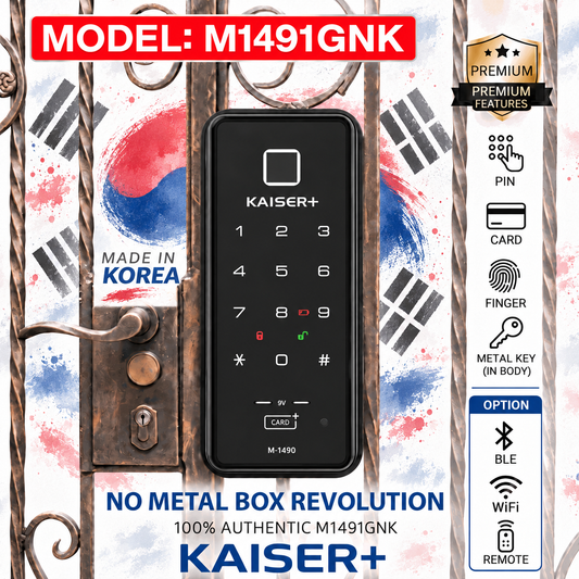 [Dual Safe] KAISER+ M1490GNK Dual Safe Two-Way Metal Gate Digital Door Lock | HDB Grill Gate | Fingerprint | Remote | WiFi | Elderly Care | Child Safety | Security Facility