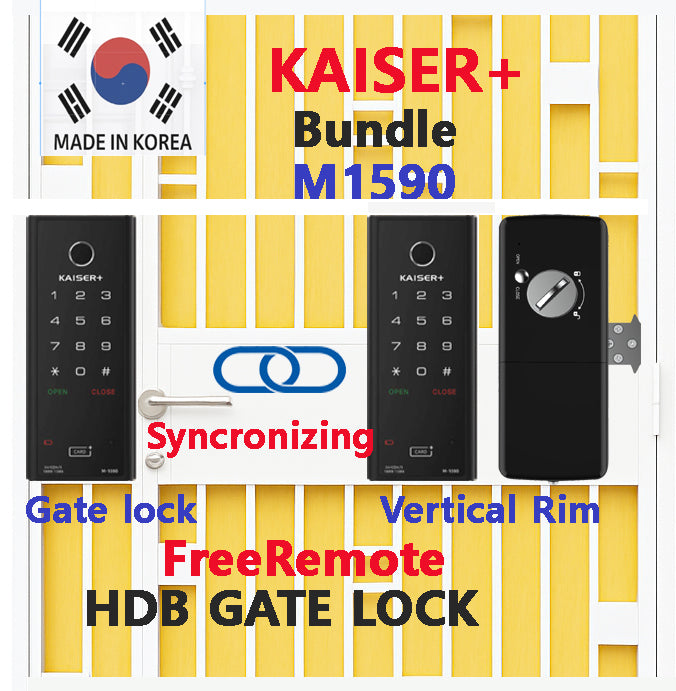 [HDB Gate Lock Bundle] Gate Lock M1593GNK + Vertical Rim Lock (M1500TNK) 🎮 Free Remote | 📡 Optional Wi-Fi | 🇰🇷 Made in Korea
