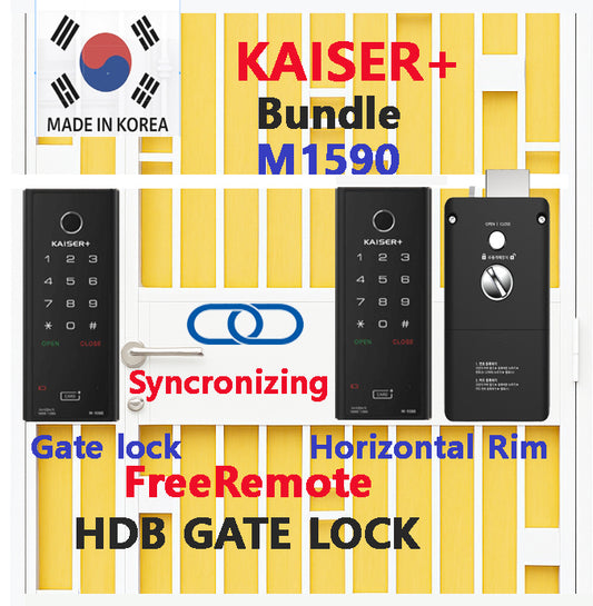 [HDB Gate Lock Bundle] M1593GNK Gate Lock + Horizontal Rim Lock (M1590SKK) Optional Wi-Fi | Made in Korea