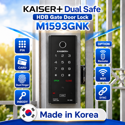 [Dual Safe] KAISER+ M1593GNK Dual Safe Two-Way Metal Gate Digital Door Lock | HDB Grill Gate | Fingerprint | Remote | WiFi | Elderly Care | Child Safety | Security Facility