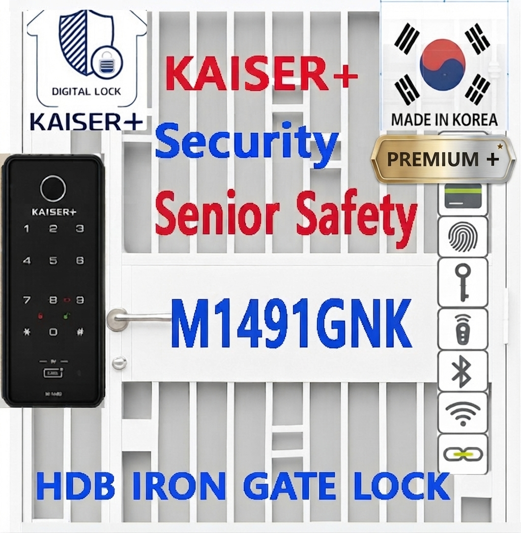 [Dual Safe] [KAISER+] M1491GNK Two-Way Metal Gate Digital Door Lock | HDB Grill Gate | Fingerprint | Remote |Optional Remote WiFi Box | Elderly Care | Child Safety | Security Facility (Copy)