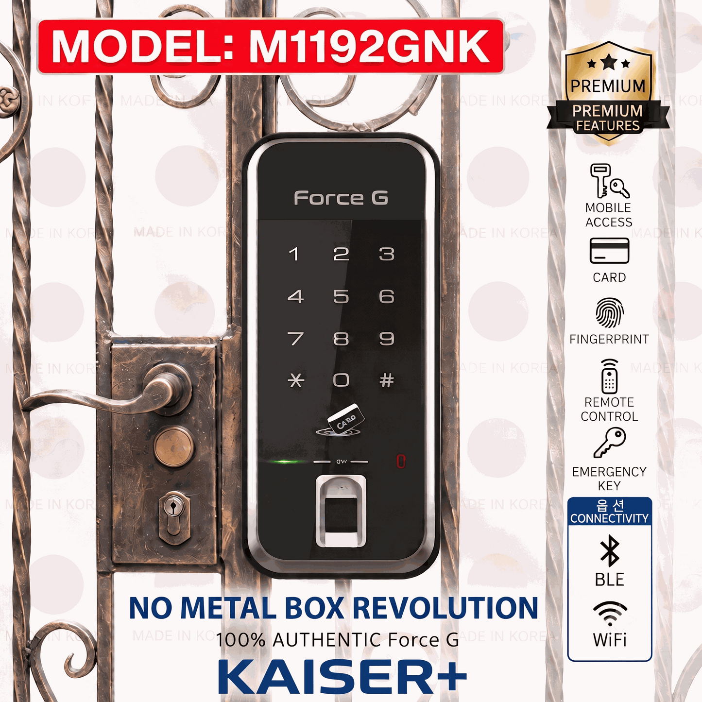 [Dual Safe] [KAISER+] M1192GNK Two-Way Metal Gate Digital Door Lock | HDB Grill Gate | Fingerprint | Remote |Optional Remote WiFi Box | Elderly Care | Child Safety | Security Facility