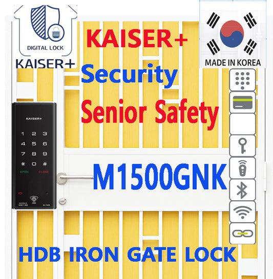 [HDB Gate Lock]KAISER+ M1500GNK Premium HDB Gate Smart Lock   Fingerprint, PIN & RFID Access   Optional IoT Remote Control | Family Safety Design   Made in Korea [