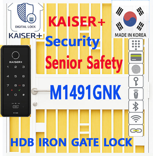[HDB Gate Lock]KAISER+ M1491GNK Premium HDB Gate Smart Lock   Fingerprint, PIN & RFID Access   Optional IoT Remote Control | Family Safety Design   Made in Korea [