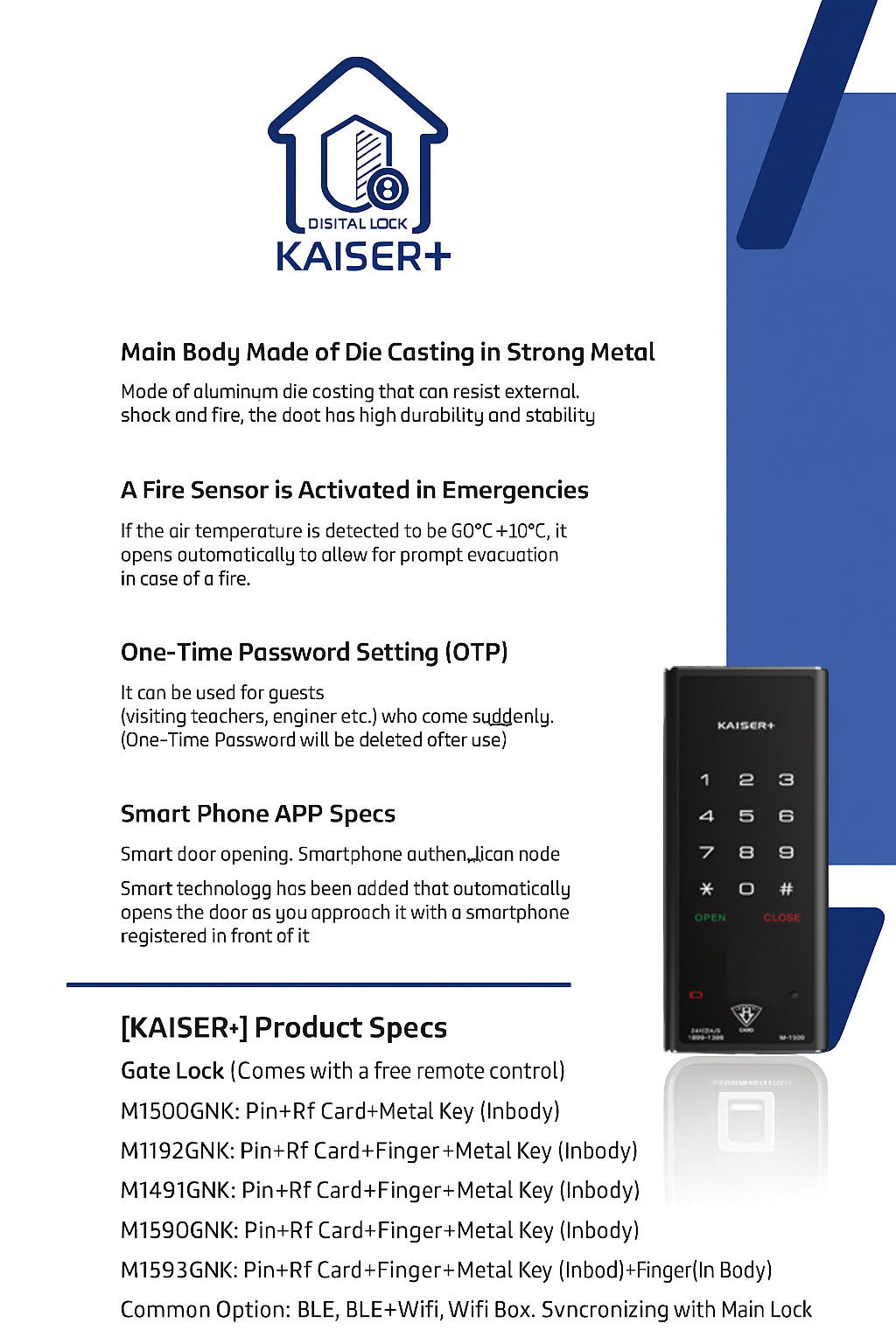 [HDB Gate Lock Bundle] M1593GNK Gate Lock + Horizontal Rim Lock (M1500SNK) Optional Wi-Fi | Made in Korea