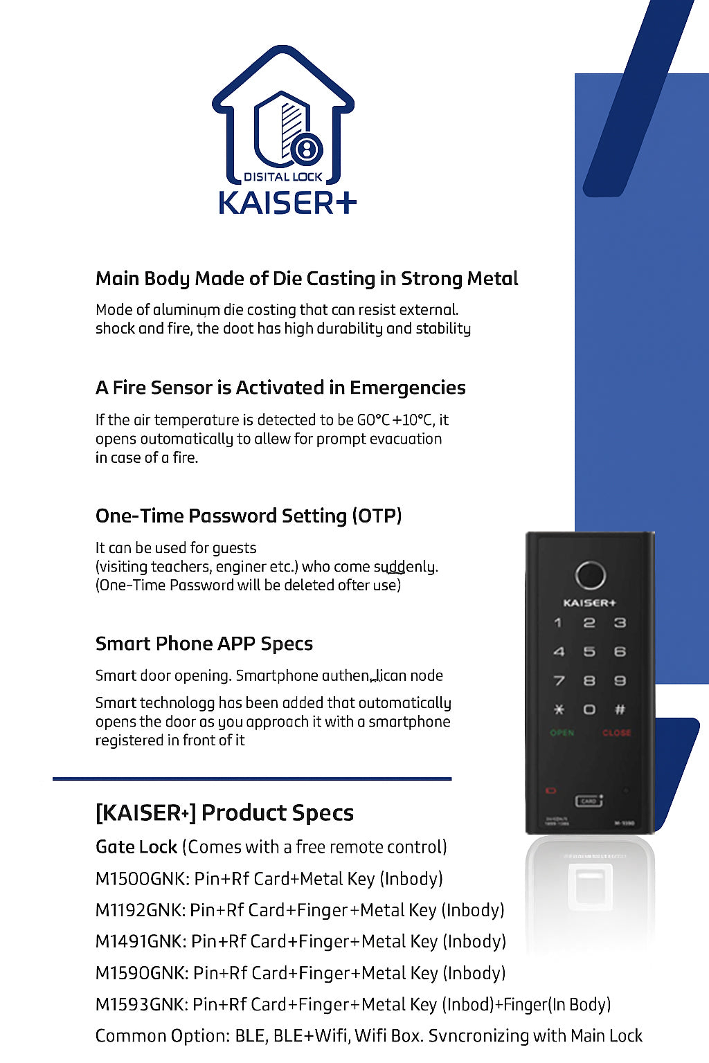 [HDB Gate Lock Bundle] M1593GNK Gate Lock + H7891XKK PIN 🔢 · RFID 💳 · Fingerprint 🧬 · SYNC 🔗 | 🎮 Free Remote | 📡 Optional Wi-Fi | KAISER+ Premium | Made for Tropical Climate