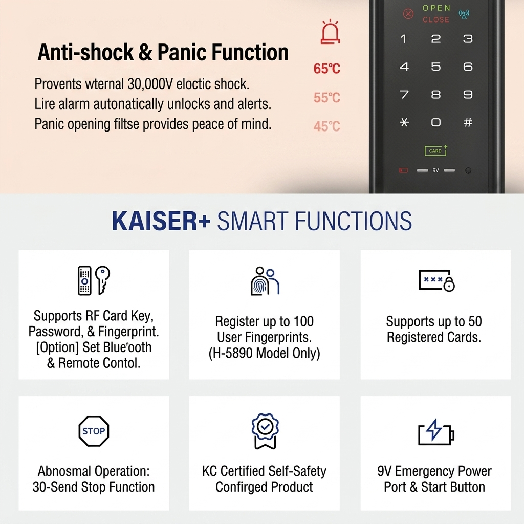 [Handle Lock][KAISER+]H5890 Smart Digital Door Lock | 4-Way / 5-Way Dual Safe | BLE | Optional Remote Wi-Fi | Made in Korea (Compatible with Samsung Systems)