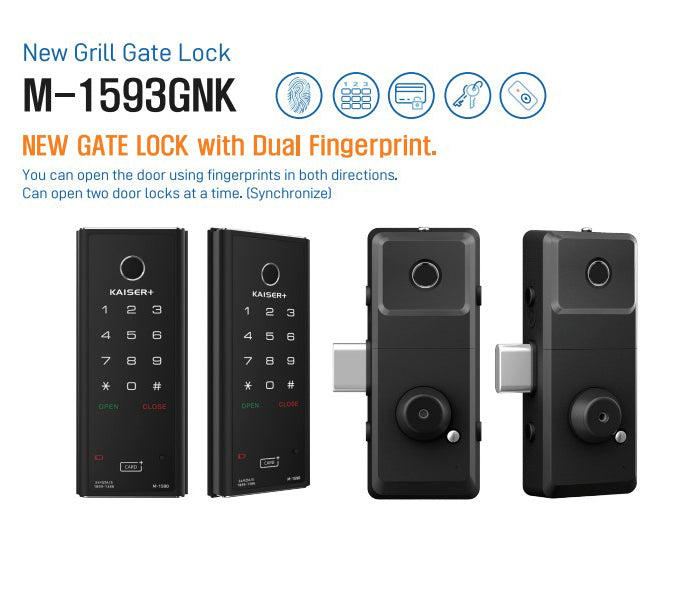 [HDB Gate Lock Bundle] Gate Lock M1593GNK + Vertical Rim Lock (M1500TNK) 🎮 Free Remote | 📡 Optional Wi-Fi | 🇰🇷 Made in Korea