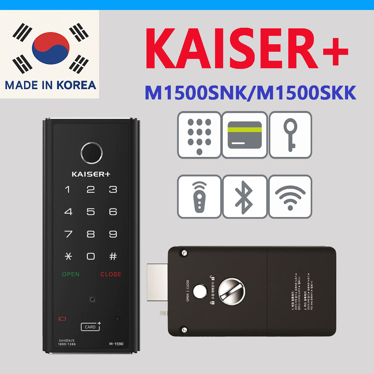 [Horizontal Rim Lock] M1590SKK  Digital Smart Rim Lock with PIN, RFID Card, Fingerprint | Remote Control & IoT (BLE + WiFi) | Main Door Swing Door| Made in Korea