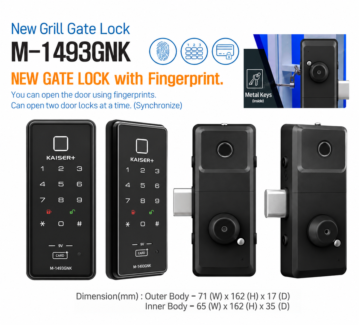 [Dual Safe] KAISER+ M1493GNK Dual Safe Two-Way Metal Gate Digital Door Lock | HDB Grill Gate | Fingerprint | Remote | WiFi | Elderly Care | Child Safety | Security Facility