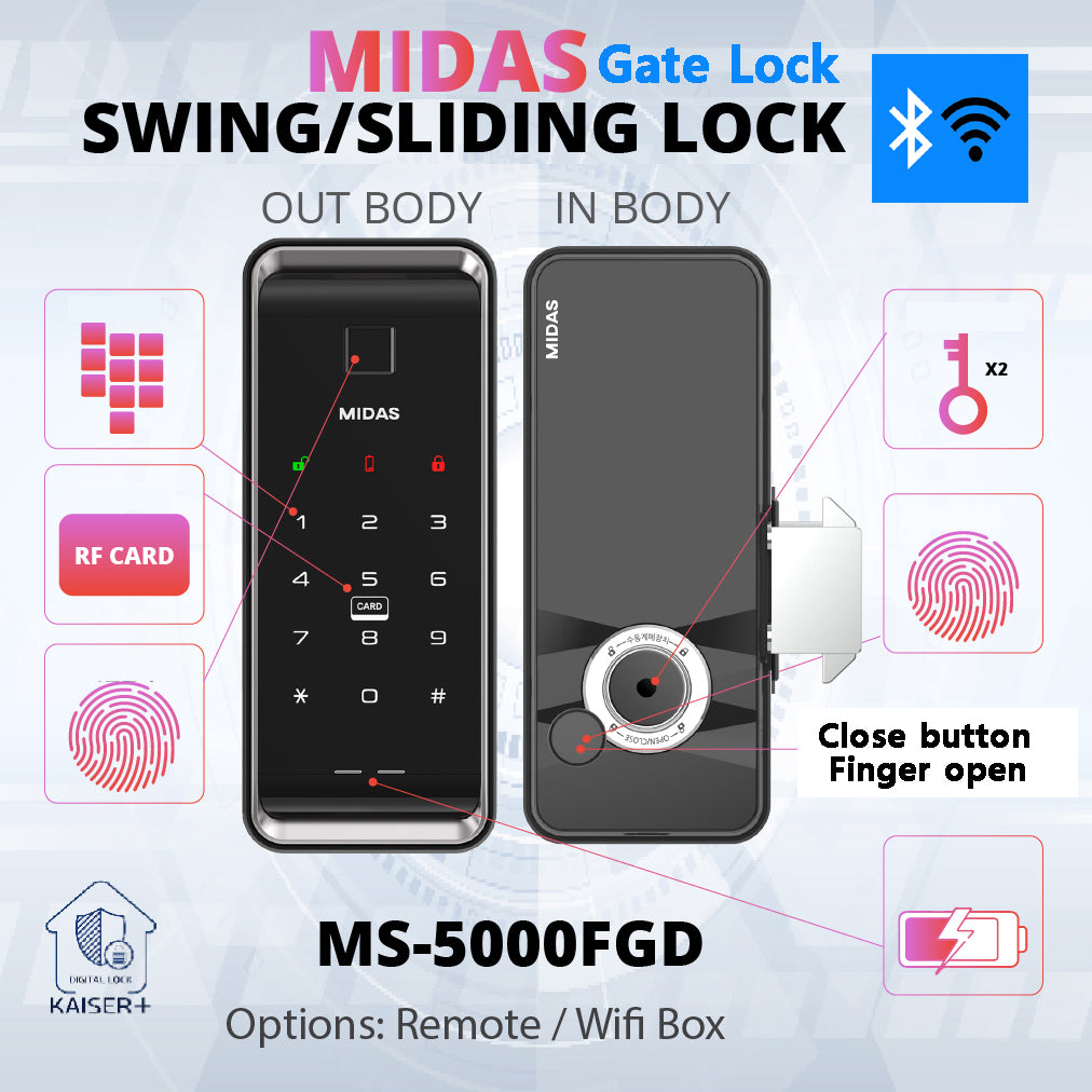 [HDB Gate Lock Bundle] MS5000FDG + MS5000FDT (SYNCRO Set) Dual Smart Lock for HDB Gates | PIN · RF Card · Fingerprint | Free Remote | Optional Wi-Fi | Made in Korea