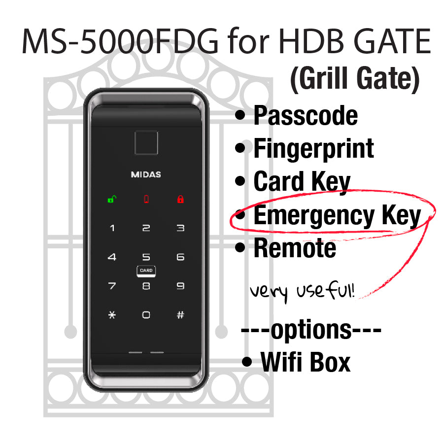 [HDB Gate Lock Bundle] MS5000FDG + MS5000FDT (SYNCRO Set) Dual Smart Lock for HDB Gates | PIN · RF Card · Fingerprint | Free Remote | Optional Wi-Fi | Made in Korea
