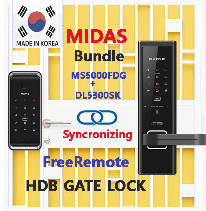 [HDB Gate Lock Bundle] MS5000FDG + DL5300SK (SYNCRO Set) Dual Smart Lock for HDB Gates | PIN · RF Card · Fingerprint | Free Remote | Optional Wi-Fi | Made in Korea