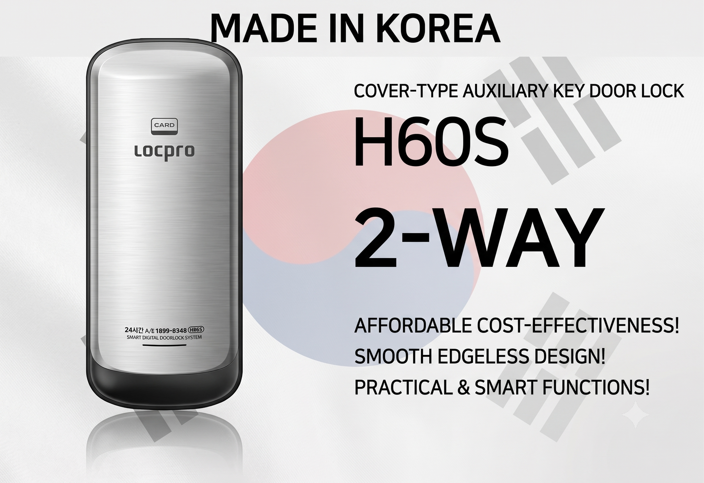 [Horizontal Rim Lock] H60S  Digital Smart Rim Lock with PIN, Rf Card- Main Door Swing Door| Made in Korea