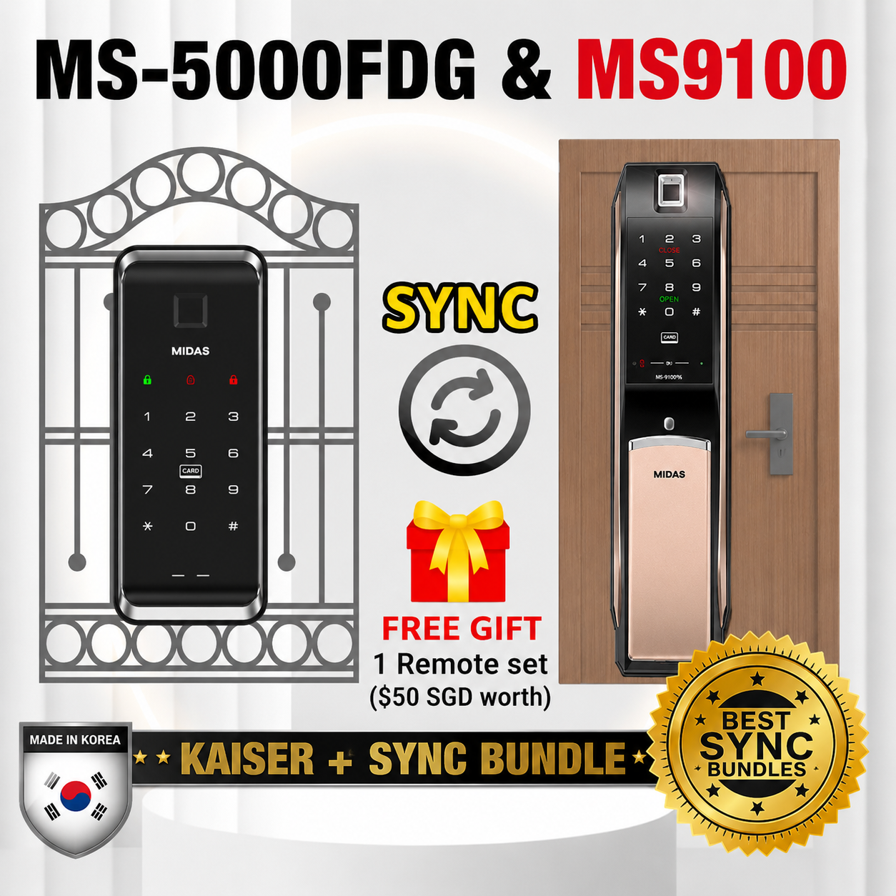 [Dual Safe] MIDAS MS5000FDG Dual Safe Two-Way Metal Gate Digital Door Lock | HDB Grill Gate | Fingerprint | Remote | WiFi | Elderly Care | Child Safety | Security Facility