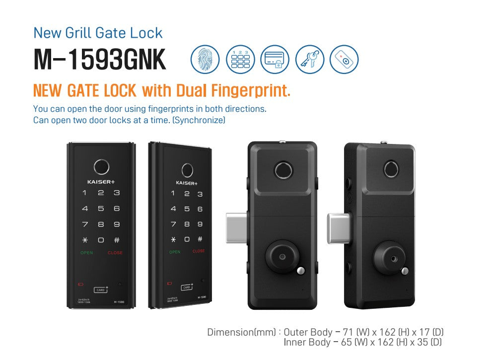 [Dual Safe] [KAISER+] Dual Safe Two-Way Metal Gate Digital Door Lock | HDB Grill Gate | Fingerprint | Remote |Optional Remote WiFi Box | Elderly Care | Child Safety | Security Facility