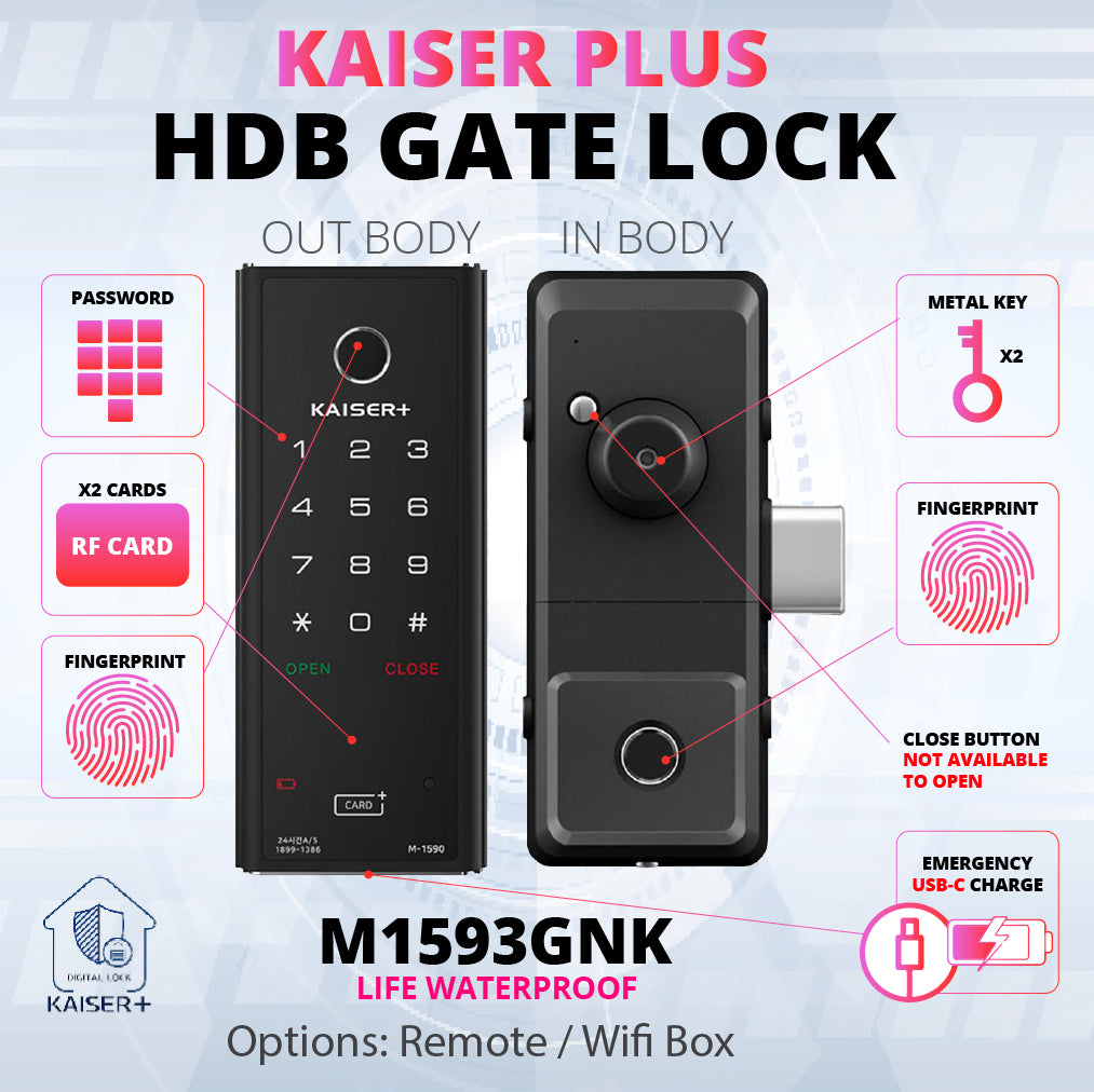 [Dual Safe] [KAISER+] Dual Safe Two-Way Metal Gate Digital Door Lock | HDB Grill Gate | Fingerprint | Remote |Optional Remote WiFi Box | Elderly Care | Child Safety | Security Facility
