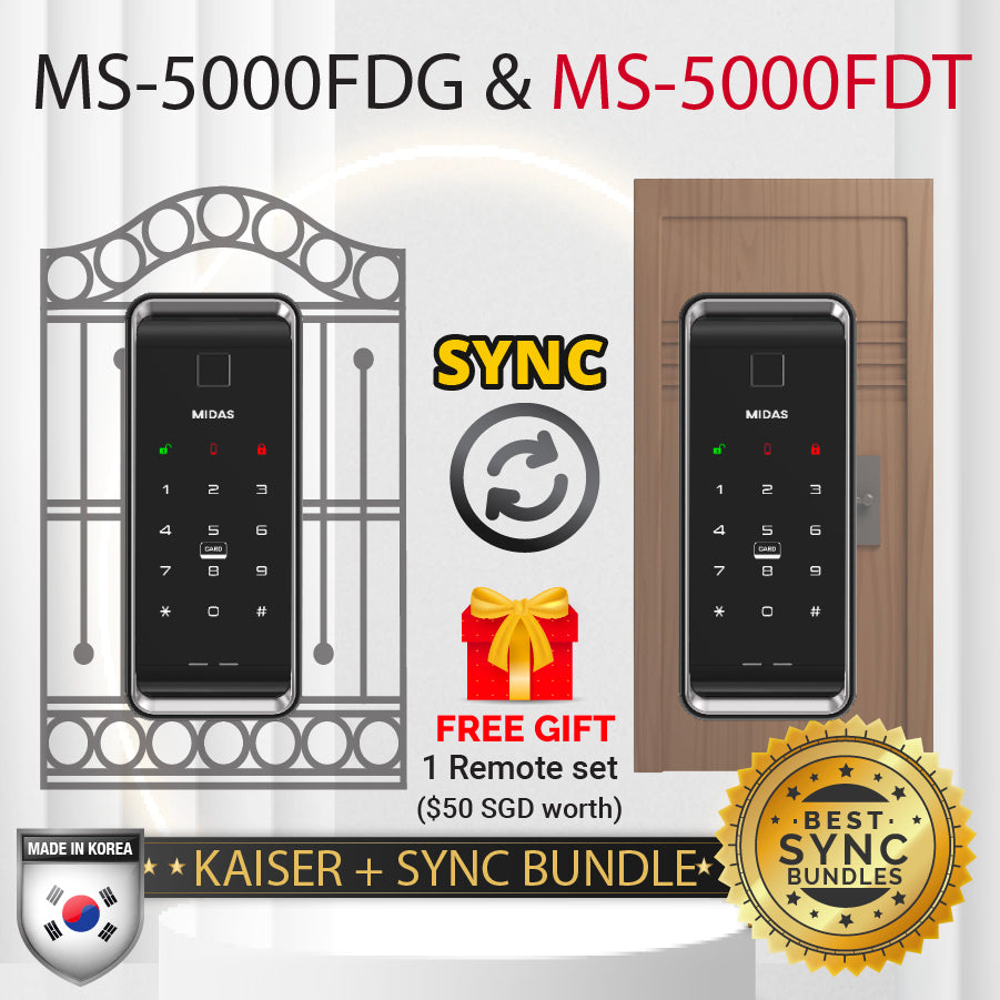[Dual Safe] MIDAS MS5000FDG Dual Safe Two-Way Metal Gate Digital Door Lock | HDB Grill Gate | Fingerprint | Remote | WiFi | Elderly Care | Child Safety | Security Facility