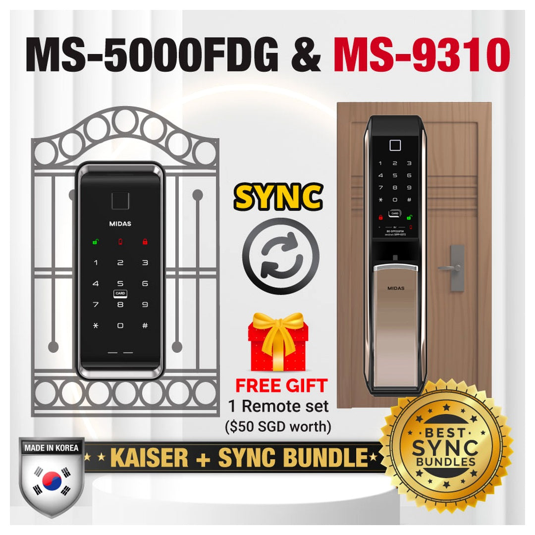 [Dual Safe Bundle] MIDAS MS5000FDG Dual Safe Two-Way Metal Gate Digital Door Lock | HDB Grill Gate | Fingerprint | Remote Free Gift | Optional WiFi Box| Elderly Care | Child Safety | Security Facility