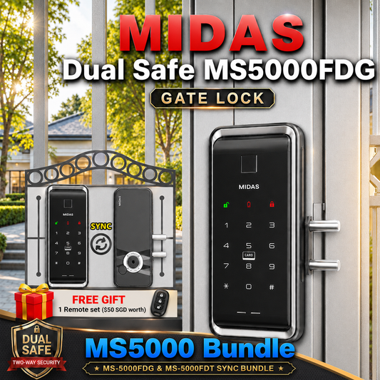 [Dual Safe Bundle] MIDAS MS5000FDG Dual Safe Two-Way Metal Gate Digital Door Lock | HDB Grill Gate | Fingerprint | Remote Free Gift | Optional WiFi Box| Elderly Care | Child Safety | Security Facility